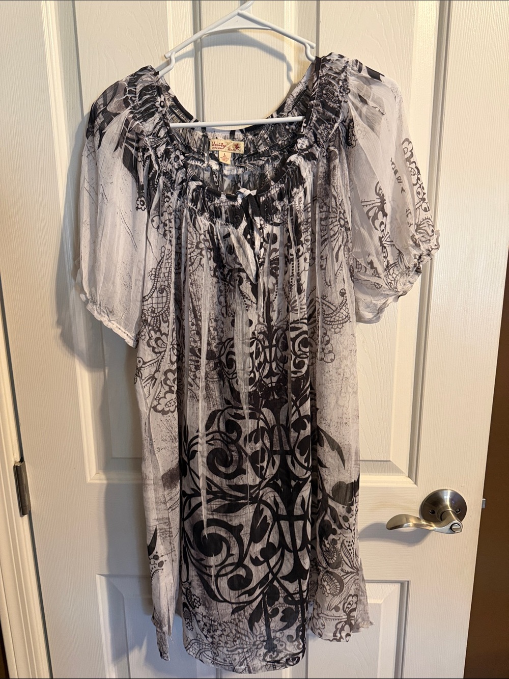 Boho Black & White Printed Peasant coverup